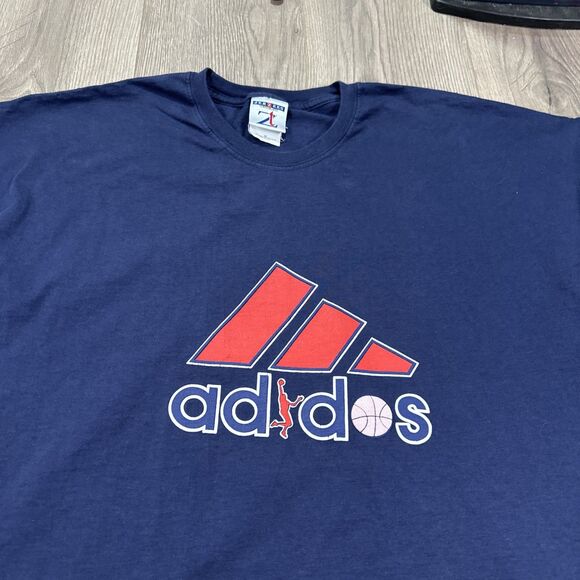 Vintage Y2K Adidas Basketball T-Shirt Blue Dunk Mens Size 3XL - Picture 3 of 6